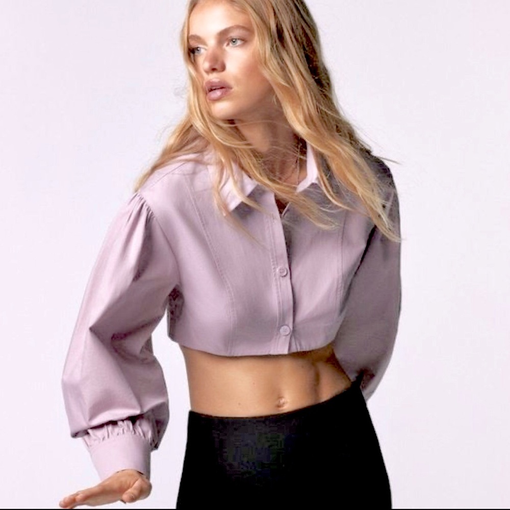 Zara Lilac Voluminous Poplin Cropped Shirt